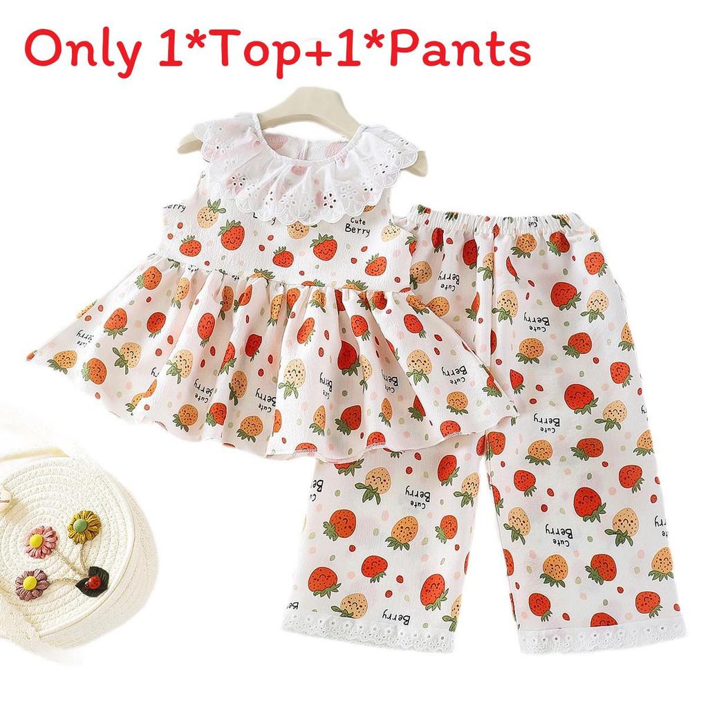 Girl Summer Floral Twopiece Outfit With Soft Polyester Fabric For Toddler Playwear