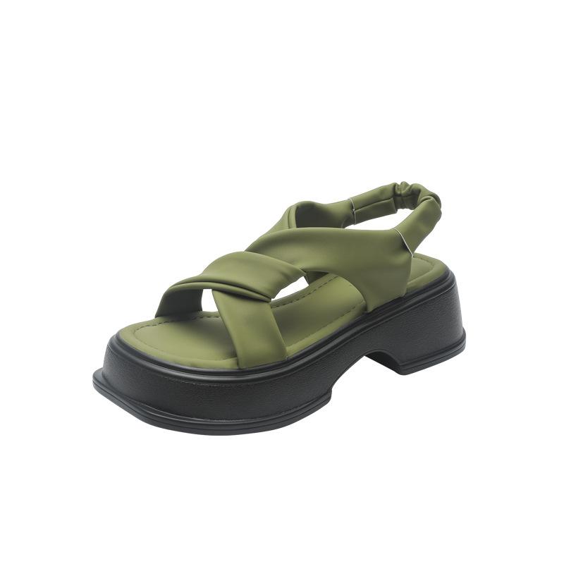 Platform Sandals Women's Summer White Green Roman Shoes Soft Sole Versatile Cross Strap Muffin Shoes Beach Shoes