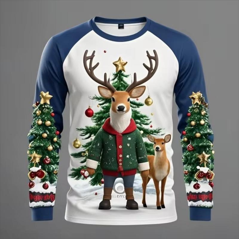 

Рождественские мужские повседневные футболки с длинным рукавом в стиле хип-хоп Харадзюку с цифровым принтом динозавра для мужчин 5XL