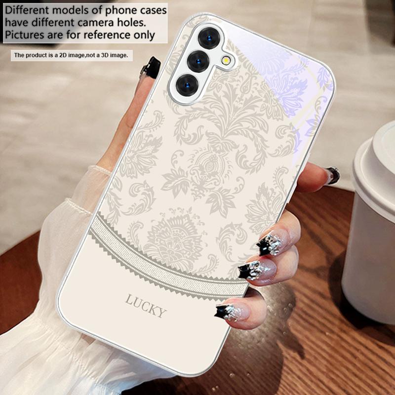 White Floral Vine Pattern For Samsung S25 S25 Edge S25Ultra S8 9 S10 20 U Ltra S21 Pro 22 Plus S23 FE S24 Ultra Glass Phone Case