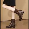 2025 Autumn and Winter New Boots Women's Soft Leather Wedge Heel Short Boots Women's Shoes Platform High Heel Socks Tube Boots Wool Women's Boots Thin