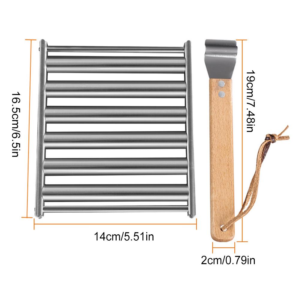Sausage Roller Rack W/ Extra Long Wood Handle BBQ Hot Dog Griller Sausage Corn Roller Home Kitchen Barbecue Grilling Accessories