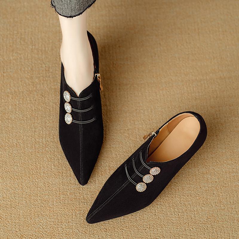 Fashion 2025 New Spring Sheep Suede Women Shoes Retro Pointed Toe Women Pumps Zipper High Heels Modern Ladies Shoes
