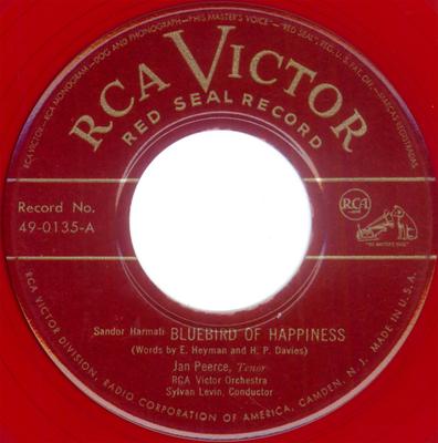 7inch Record JAN PEERCE  Bluebird Of Happiness  Because 490135 RCA Victor Red  1949 US Pop Used