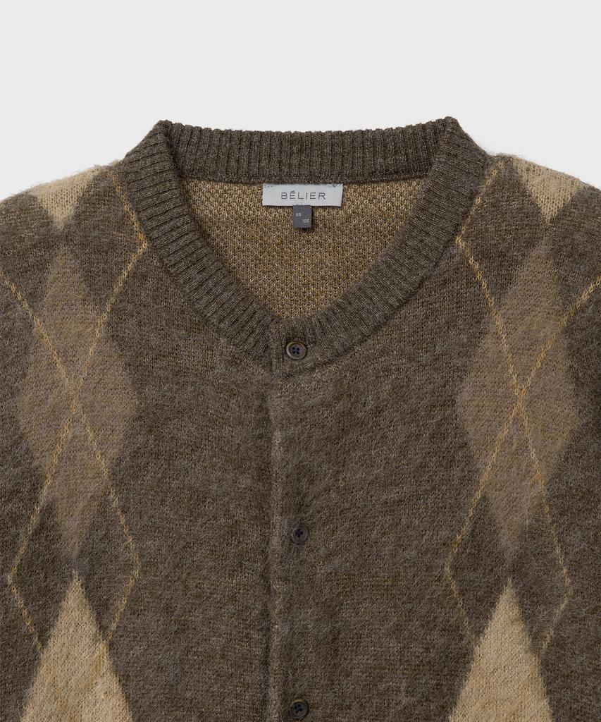 Belier Mohair Argyle Cardigan - Argyle Brown