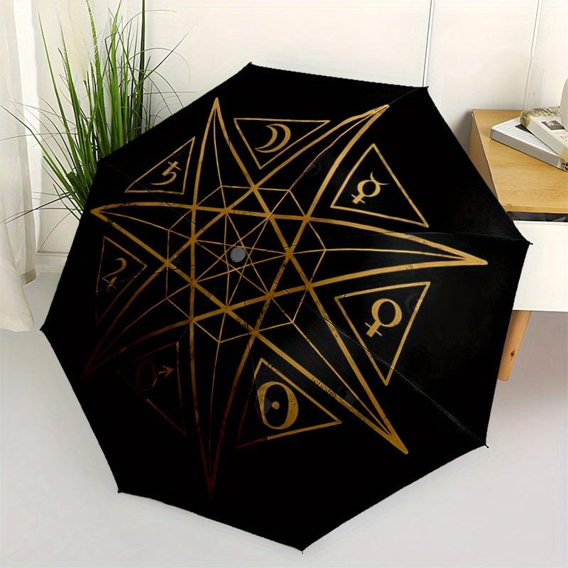 1pc Astrology Symbols Automatic Open/close Folding Compact Umbrella, 8-Rib Sturdy Canopy, Lightweight Portable, Everyday Use, Gift, Outdoor Umbrella,