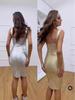 Gold Spaghetti Strap Bodycon Dress, High Waist Evening Wear
