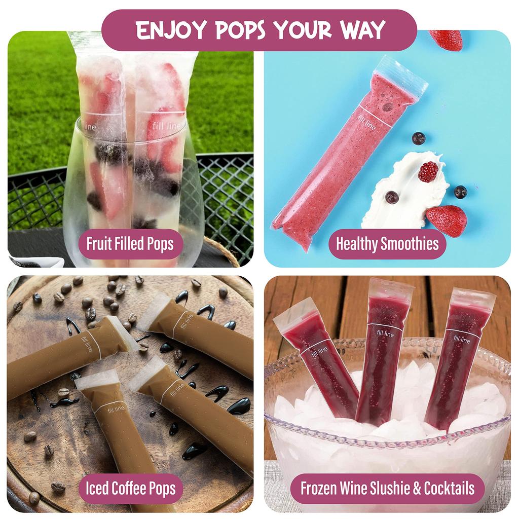 Disposable Popsicle Mold Bags BPA-Free Freezer Tubes with Zip Seals and Funnel  for Ice Pops Yogurt Juice Smoothies