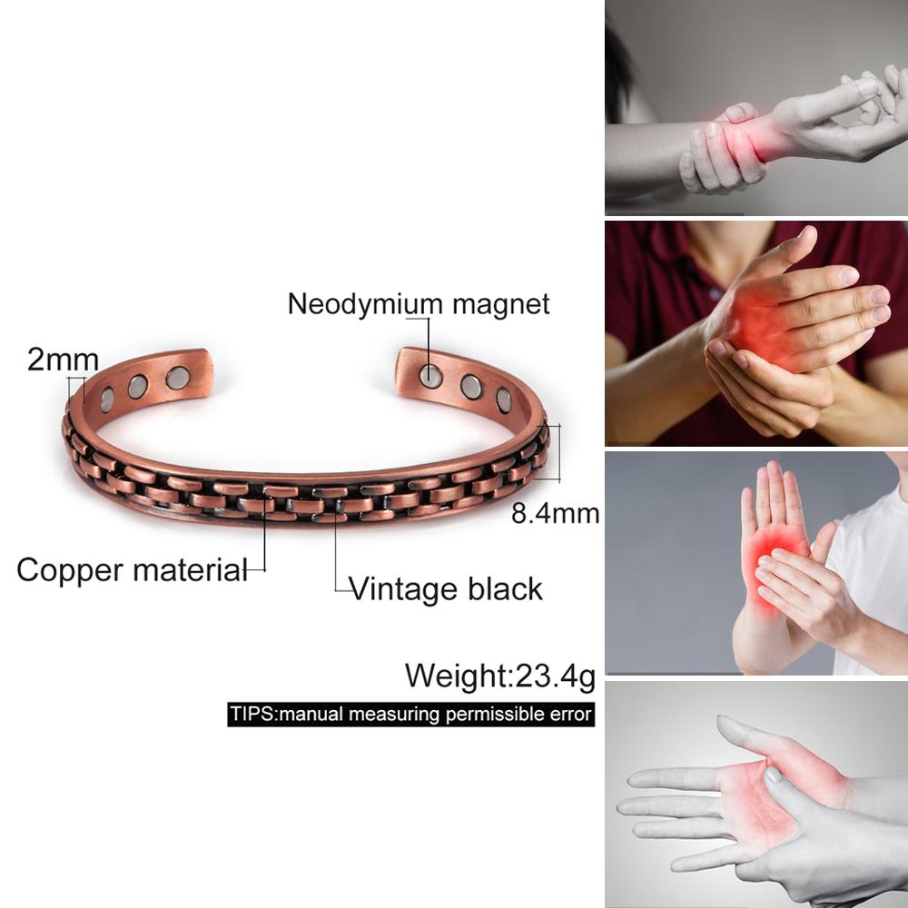 Vinterly Magnetic Pure Copper Bracelets Adjustable Cuff Energy Magnet Bangles Benefits Wristband Stripe Health Jewelry Men Women