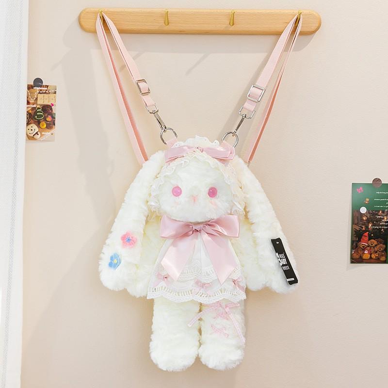 40cm Plush Bunny With Bowknot Design Soft Stuffed Animal Toy Teens Adults Gift Pillow Backpack