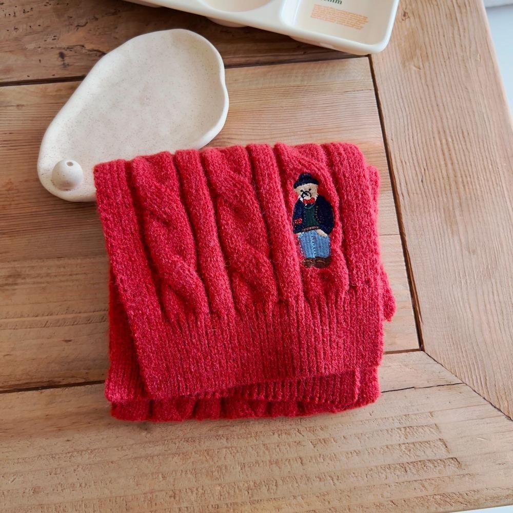 Bear Embroidery Children's Knitted Scarf Thicken Infant Neckwarmers Children's Winter Scarf Kids