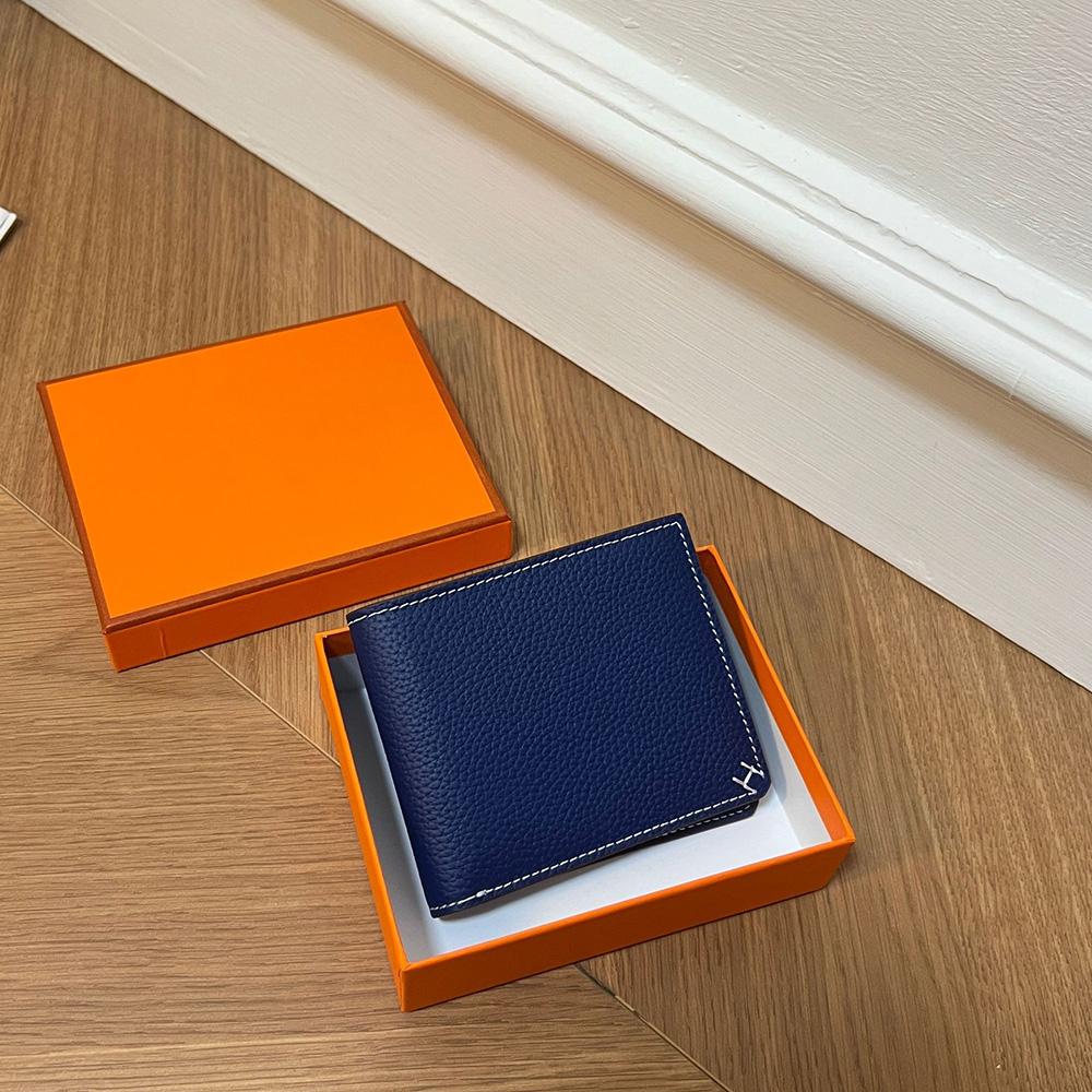 

2025 Новые Женские Кошельки Из Натуральной Кожи H Thread Первый Слой Короткий Кошелек Двойного Сложения Кошелек С Застежкой-Бумажкой Без Логотипа синий