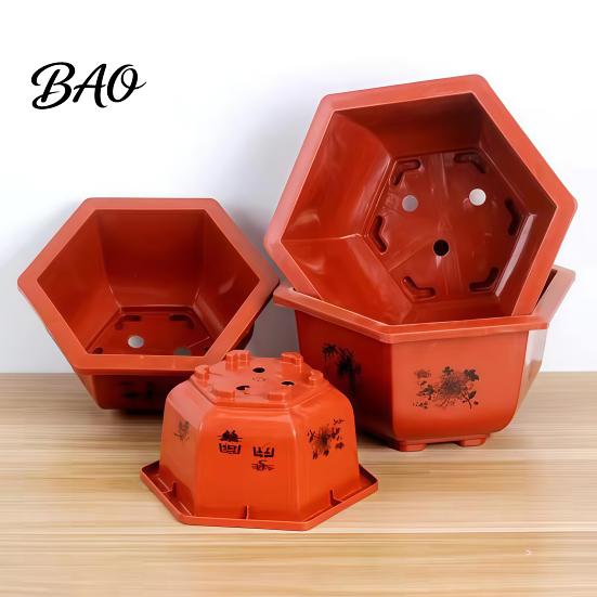 Frost Resistant Flower Pots for Winter Hexagonal Pot with Drainage Holes & Saucer Indoor Outdoor Plants, Durable Weather Modern Architectural