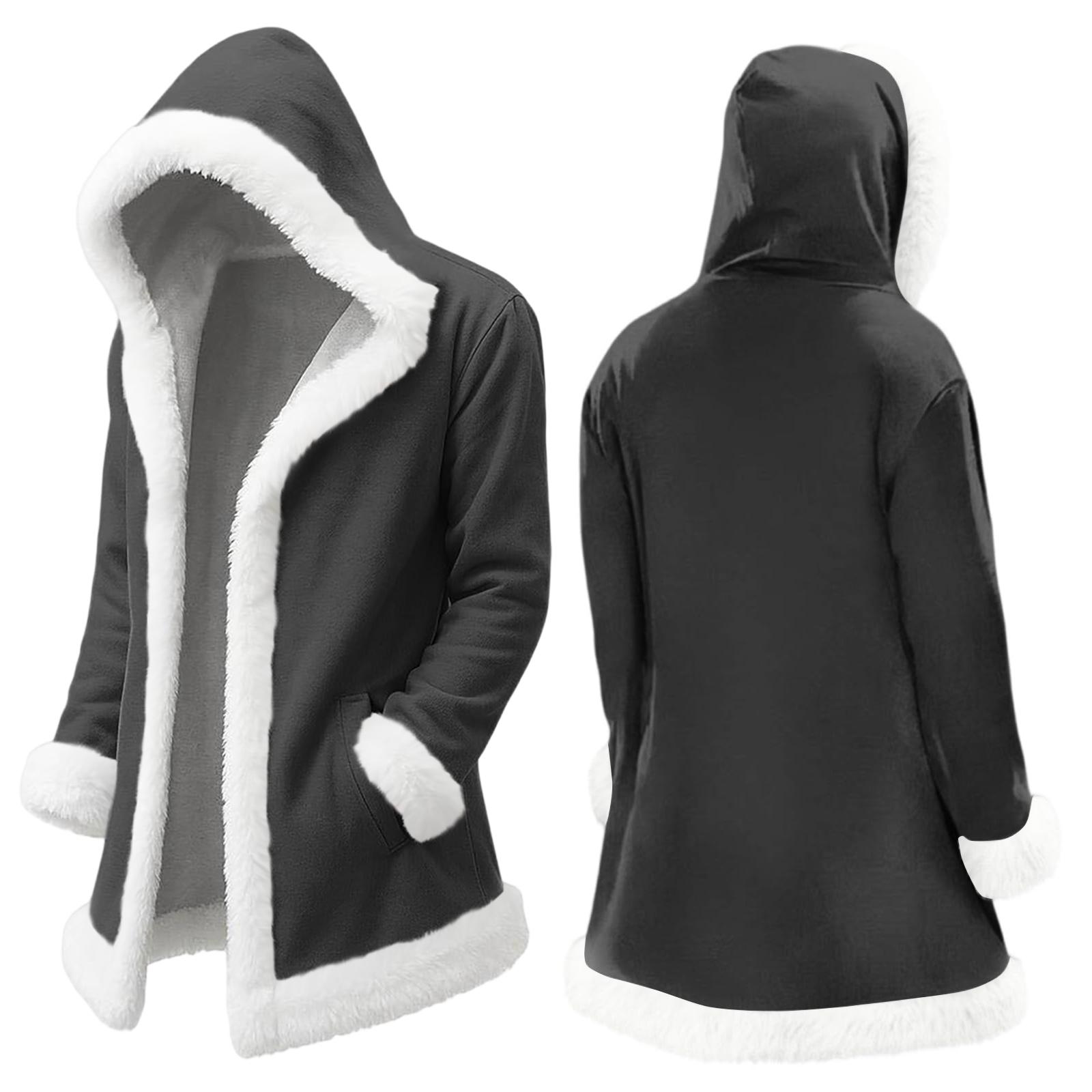 

Unisex Casual And Fashionable Plush Collar Hooded Long Sleeved Color Jacket XL