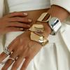 Contrasting Color Geometric Spring Buckle Opening Bracelet Female, Design Serpentine Metal Smooth Surface Winding Bracelet