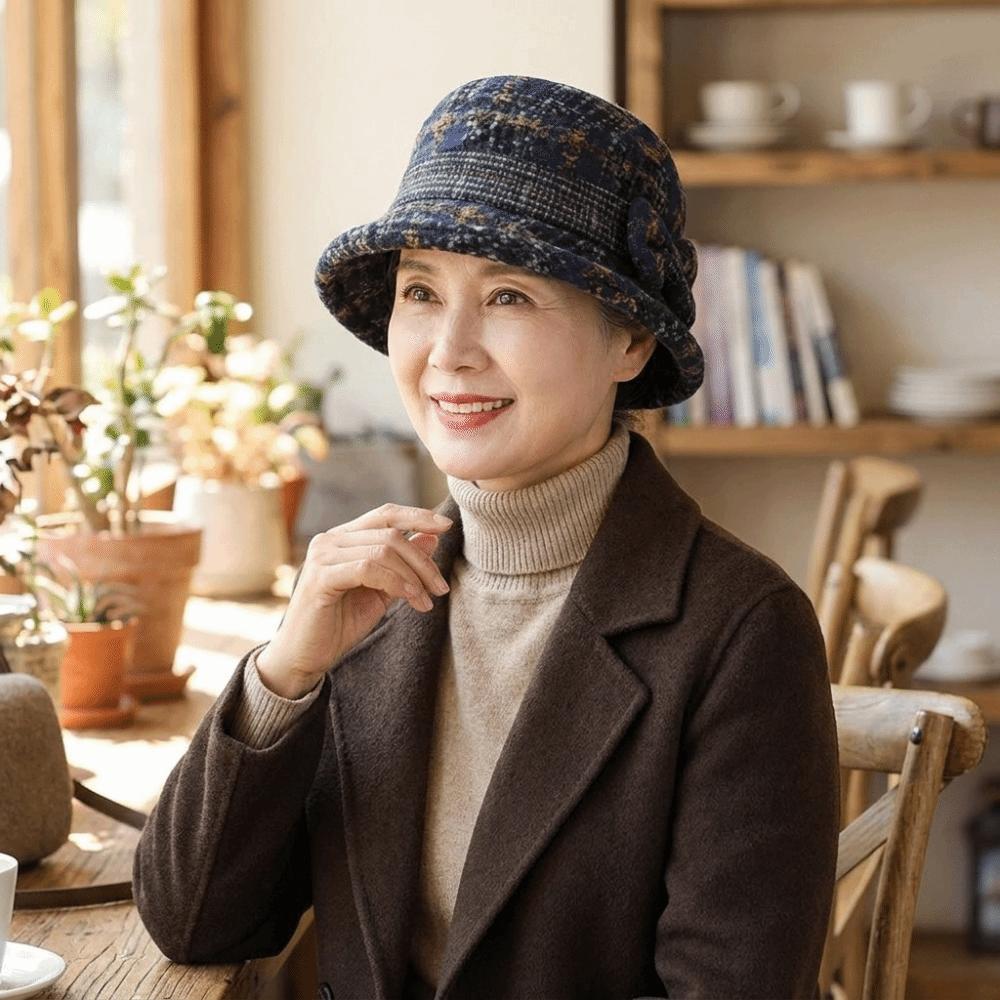 Thickened Bow Top Hat Windproof Cloche Hat Ladies Middle Aged Women Bucket Hat  Autumn
