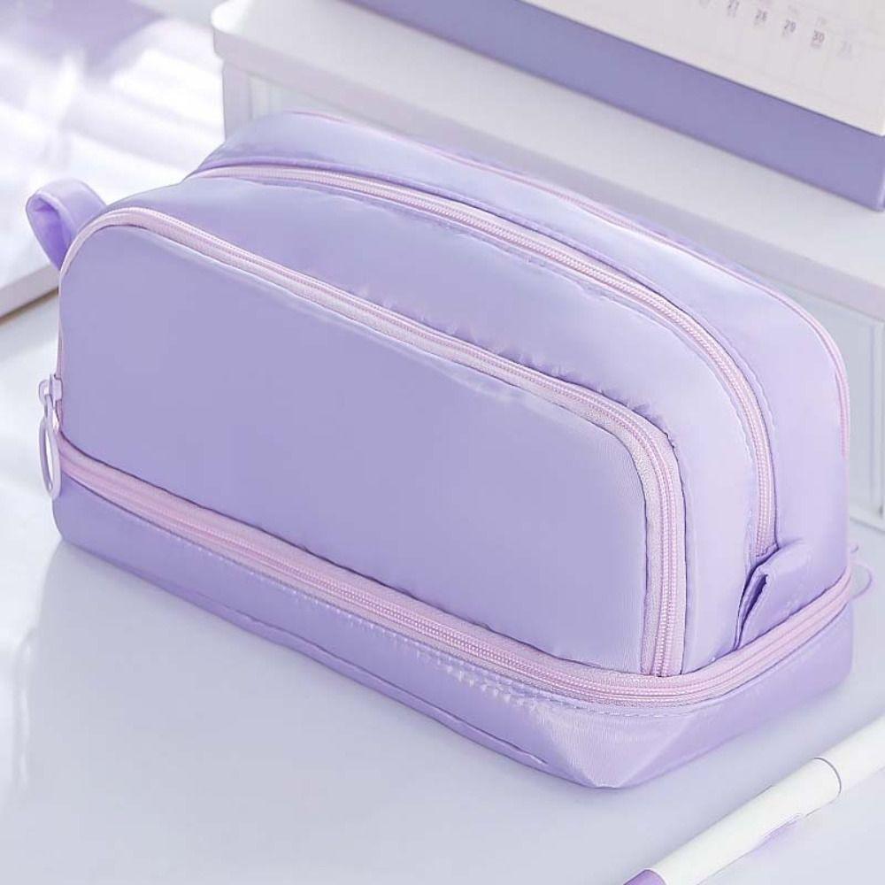 Minimalist Dual-side Open Pen Bag Large-Capacity Organizer 4 Compartments Pencil Case Zipper Durable