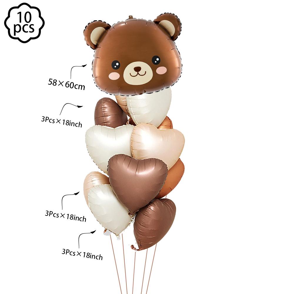 Coffee Brown Teddy Bear Balloon Number Heart Balloon Set Kid Birthday Party Decoration Baby Shower Wedding Valentine's Day Decor