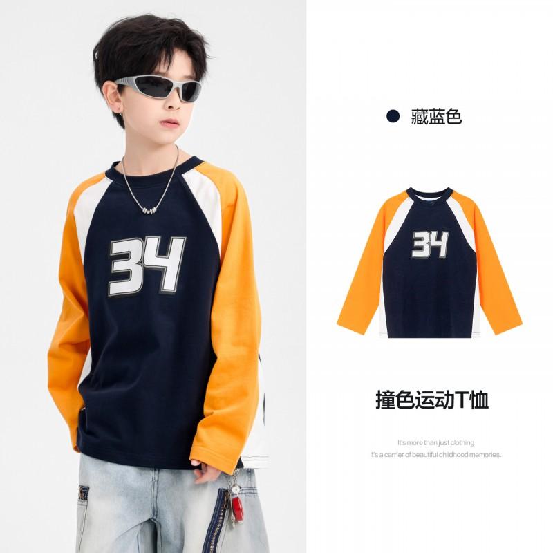 Boys Cotton College Style Long Sleeve T Shirt 2026 Teen Kids Loose Outdoor Top