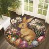 Vintage Rabbit Round Rug Non-Slip Machine Washable Floor Mat 2D Flat Soft Area Rug for Bedroom Easter Decor Gift