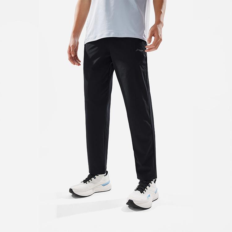 Li Ning Mid Waist Solid Color Quick Dry Straight Leg Sports Pants Men Bottoms Black AYKU657-5