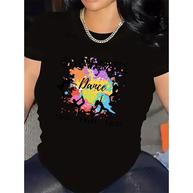 Dámské Černé Bílé Kdo Tančí Grafické Tričko Barevný Design Polyester Kulatý Výstřih Lehký Vnitřní Venkovní Neformální Pohodlí Hravé Tričko