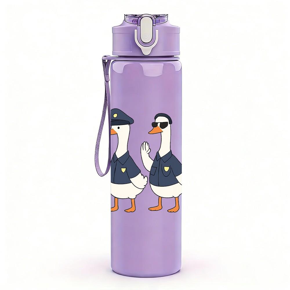 1PC Duck Group Uniform Cartoon 750ml Color Plastic Sports Water Bottle Leakproof Flip Straw Lid Suitable for Sports Office Home Use