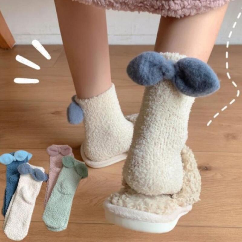 White Ribbon Point Mid-Calf Sleep Socks for Pregnant Women ivory