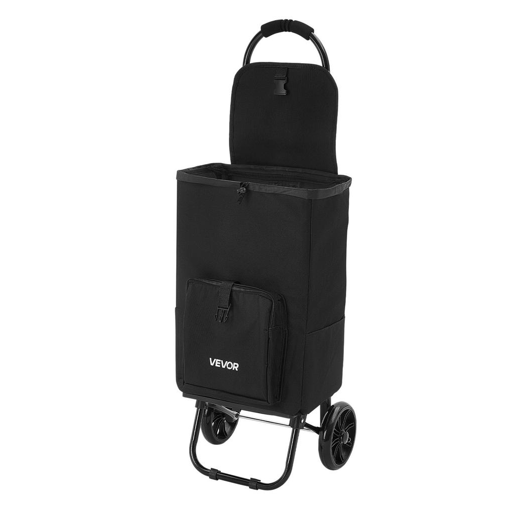 Chariot de Courses Pliable à Roulettes pour Courses Noir, Chariot utilitaire roulant 2-en-1 avec Sac détachable, Poignée en Mousse Souple, Rangement