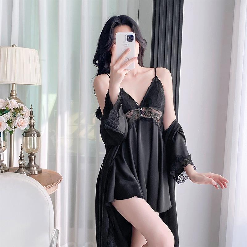 Sexy pajamas women's ice silk thin with chest pad lace suspender nightdress pure desire silk 1011 new loungewear