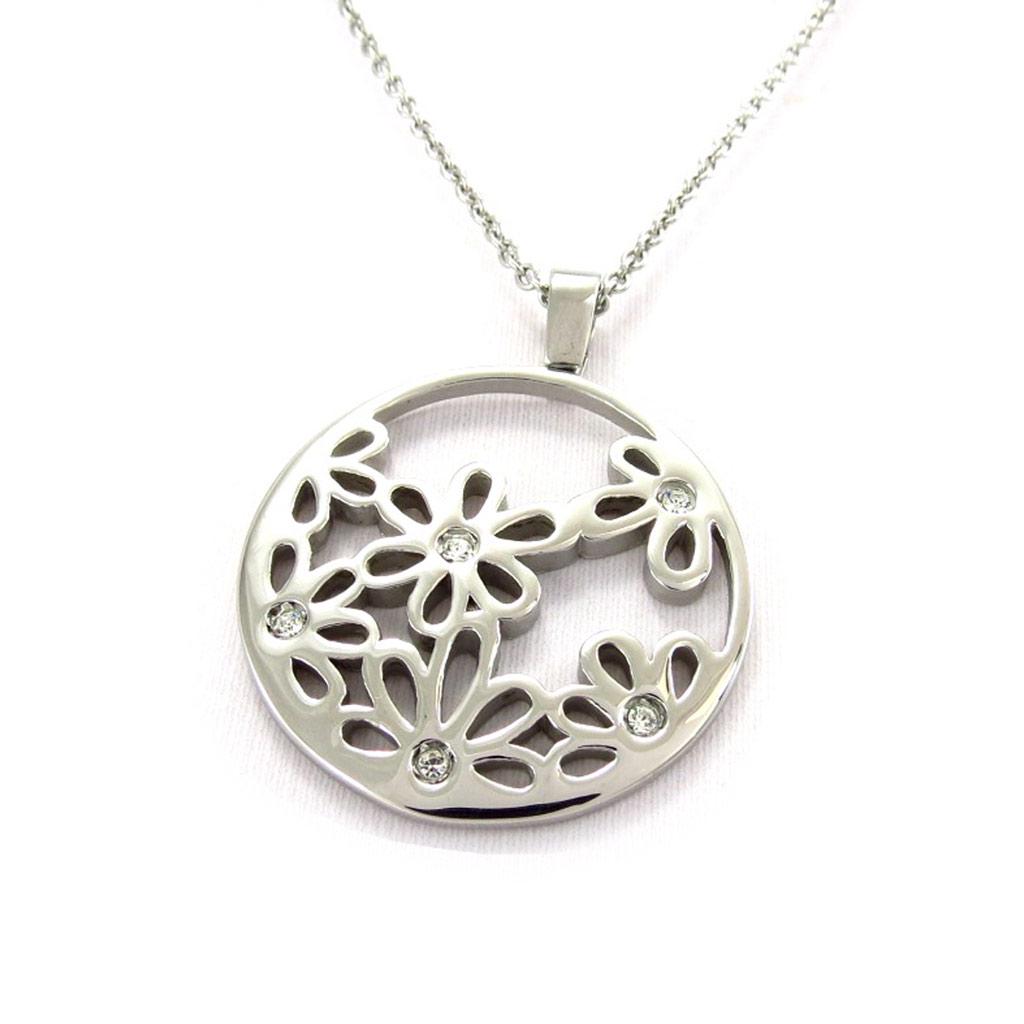 Altesse [K6024] - Collier acier 'Calypso' argenté (fleur)