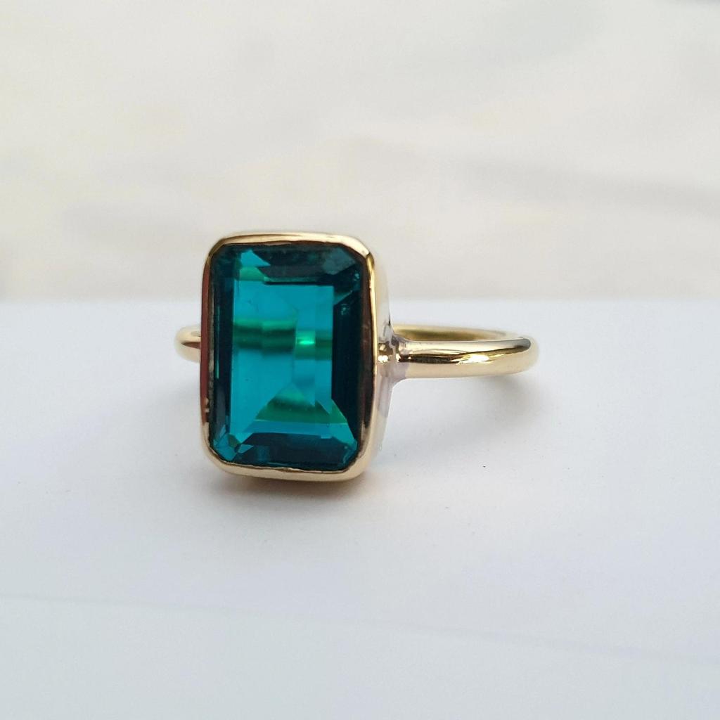 London Blue Topaz 925 Sterling Silver Yellow Gold Overlay Ring Jewelry, Handmade Gift Ring