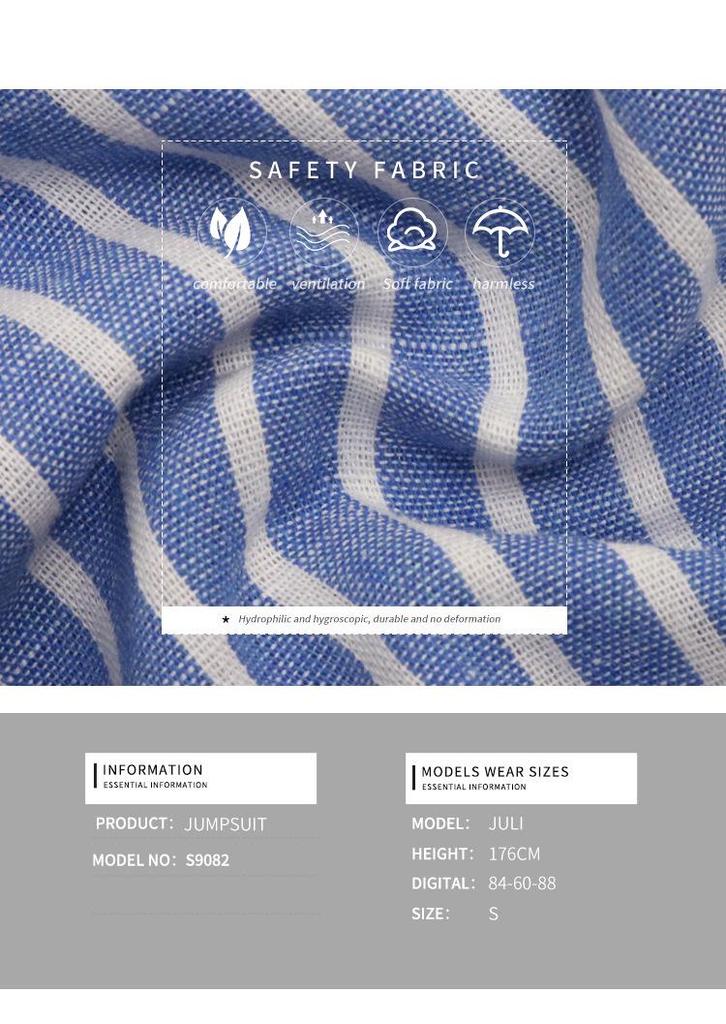 Summer Casual Striped Jumpsuit - Women's Short Sleeve Jumpsuit with Shorts, European & American Style for Trendy Commutes