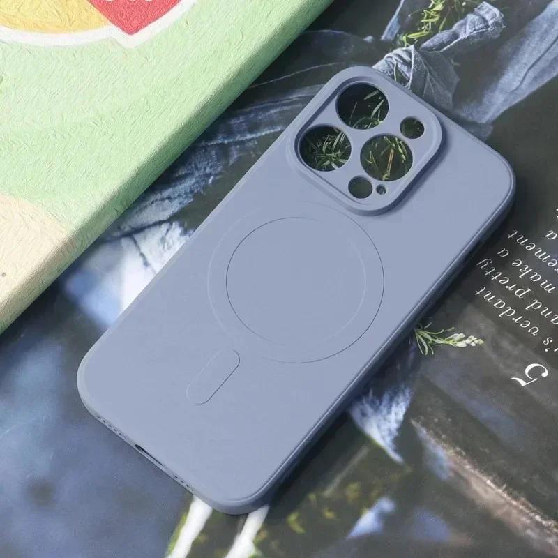 Liquid Silicone Case For iPhone 16 15 14 13 11 12 Pro Max Plus Phone Magnetic Wireless Charger For Magsafe Shockproof Back Cover