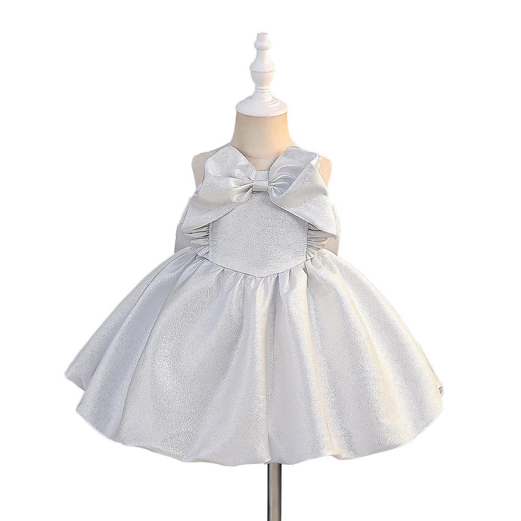 Girls' 2026 Princess Bowknot Formal Dress for First Birthday & Flower Girl Occasions