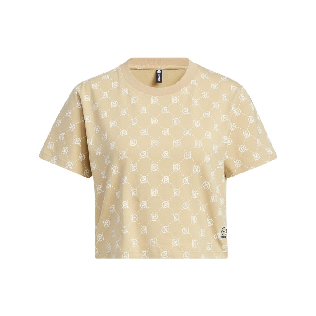 Adidas Neo Pattern Printed Round Neck Casual Sports T-Shirt Women Tops Grassland-Brown IB5850