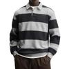 Men's Striped Long Sleeve Polo Shirt Relaxed Fit Turn Down Collar Casual Rugby Style Top