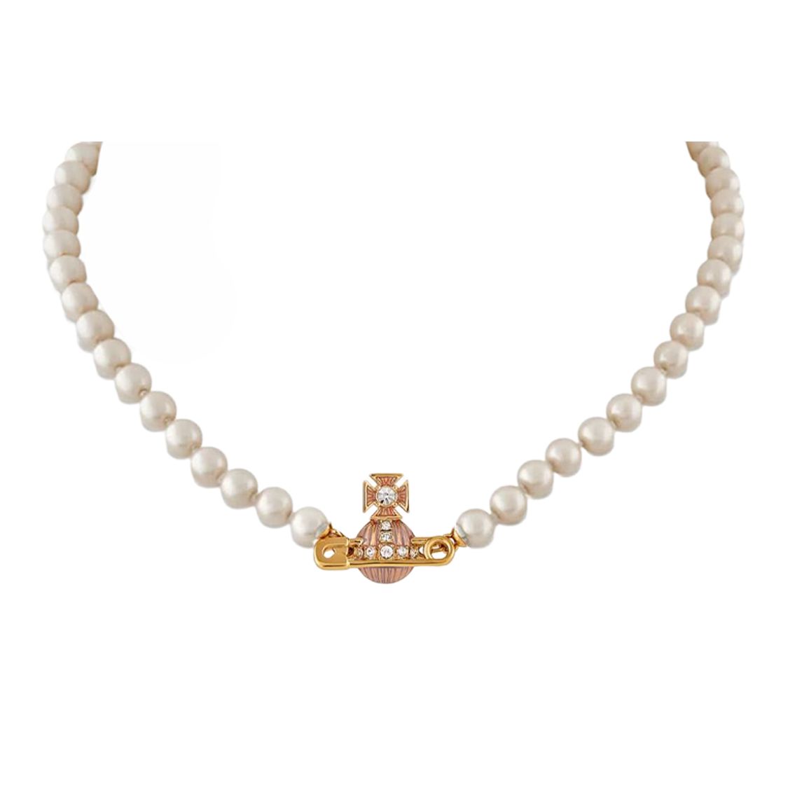 

Vivienne Westwood Kitty Saturn Porcelain Glaze Brooch Pendant Pearl Necklace Women necklace Gold 6301011O-02R661-CN Box