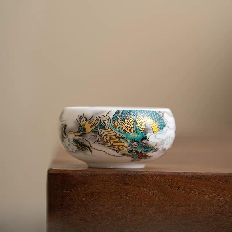 

White Porcelain Dragon Tea Cup Household Tea Cup for Drinking Kung Fu Teaset Small Capacity Chinese Tea Ceremony Accessories 200ml