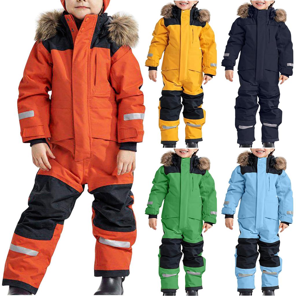 Children's Fashion Outdoor Waterproof Fleece-Lined Thickened Warm Boys' And Girls' One-Piece Ski Suit