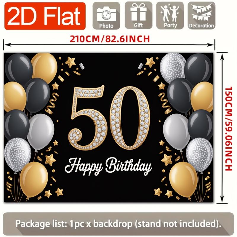 Geburtstagsparty Hintergrund Gold Schwarz Polyester Banner Fotokabinen Dekoration 49