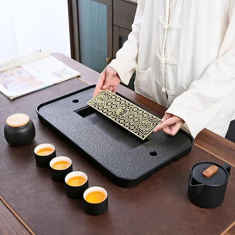 Taklit Siyah Taş Su Depolamalı Çay Tepsisi Su Depolama Sırası Çin Kuru Bubble Tea Tepsisi Modern Sehpa Ev Dekorasyonu