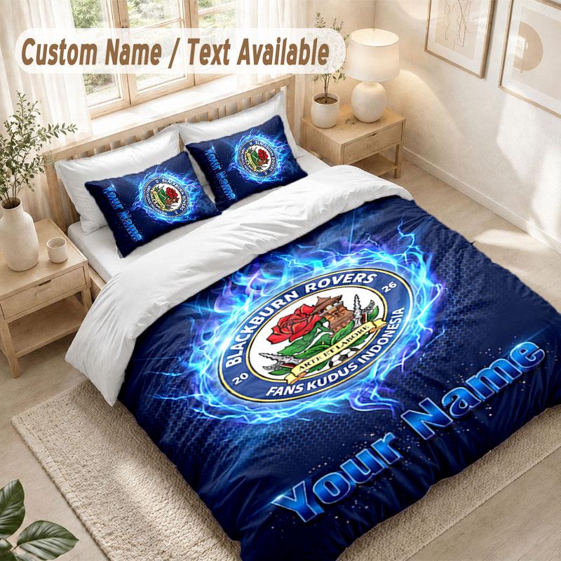 Custom Name Bedding Set 3 PiecesBlackburn Rovers Football Print Duvet Cover + 2 Pillowcases Soft Bed Decor