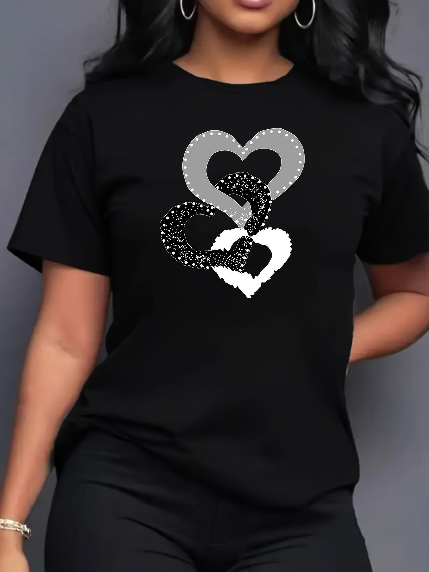 Heart-To-Heart Patterned Printed T-Shirt, Comfortable Women S Short-Sleeve T-Shirt, Sports Printed Women S T-Shirt Design, Women S Top T-Shirt S разноцветный
