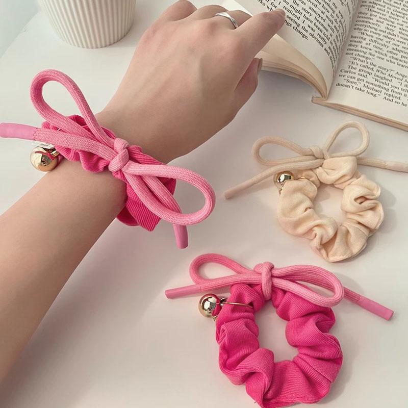 New Trendy Pink Bow Tie Hair Rings Sweet Large Elastic Rubber Bands High Horsetsil Hair Bands For Women Girls Hair Accessories Gifts
