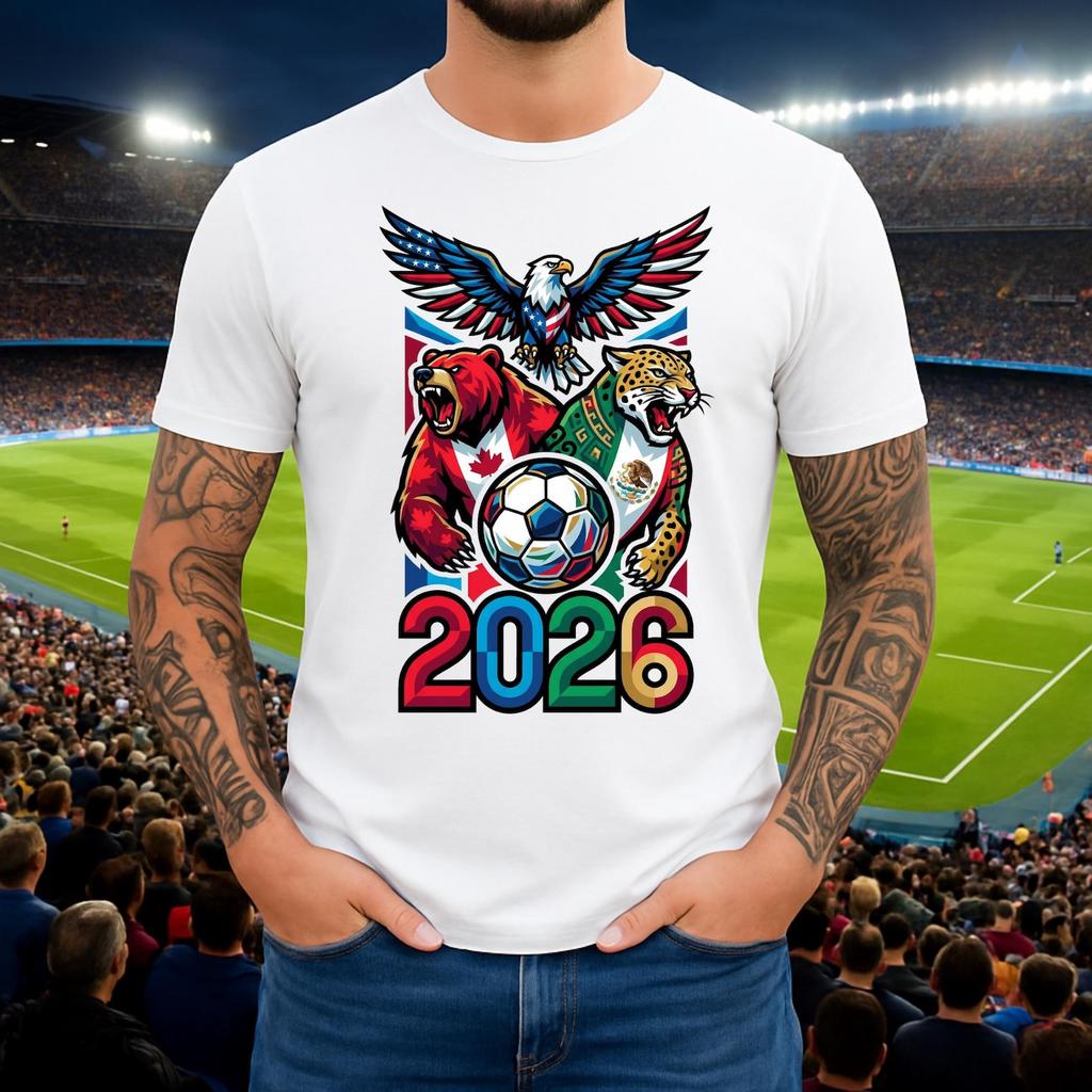North America Soccer 2026 T-Shirt | USA Eagle Canada Bear Mexico Jaguar Tee | United Nations Tournament Fan Shirt | Soccer Fan Gift Idea