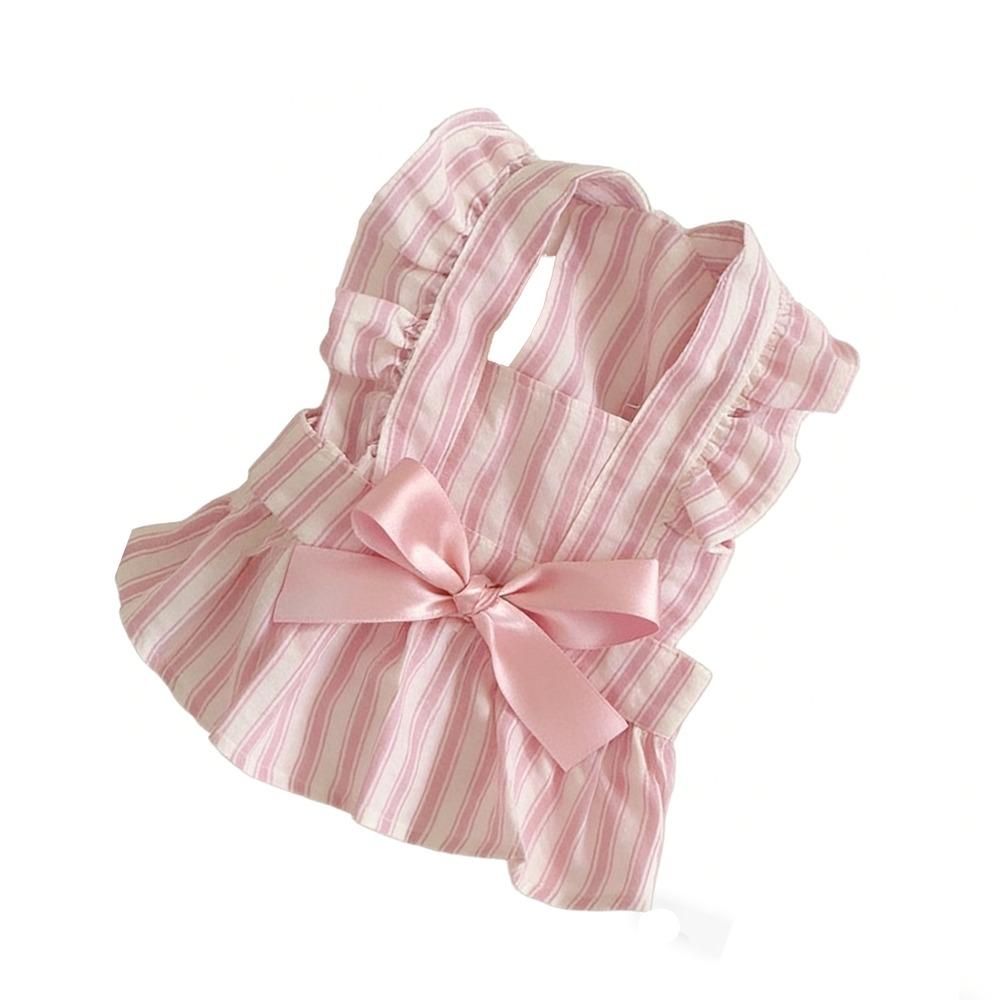 Breathable Dog Princess Dress Flying Sleeve Dog Clothes Striped Bows Pet Dresses  Photography M розовый