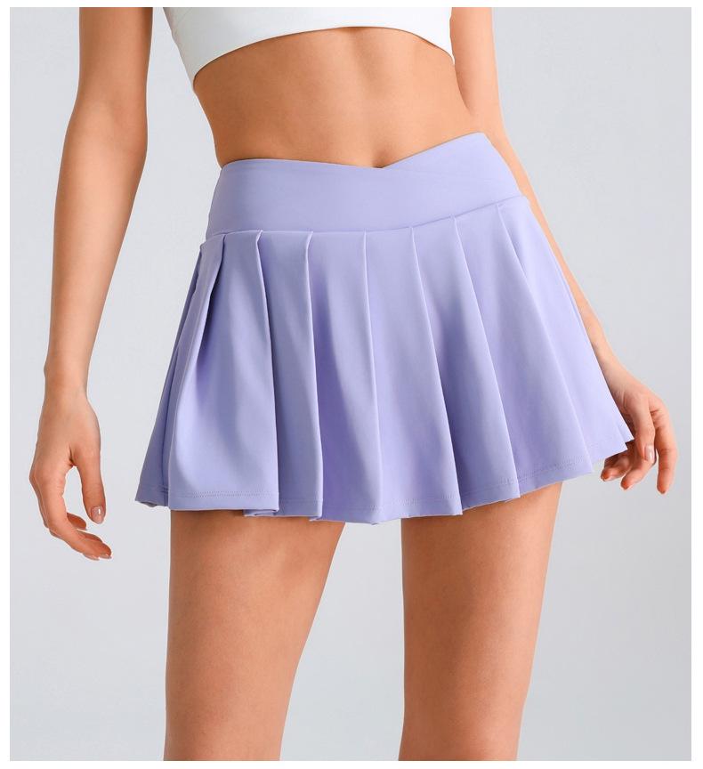 Solid Color High Waist Tummy Control Yoga Skirt - Women's Two-Piece Anti-Exposure Tennis Fitness Shorts