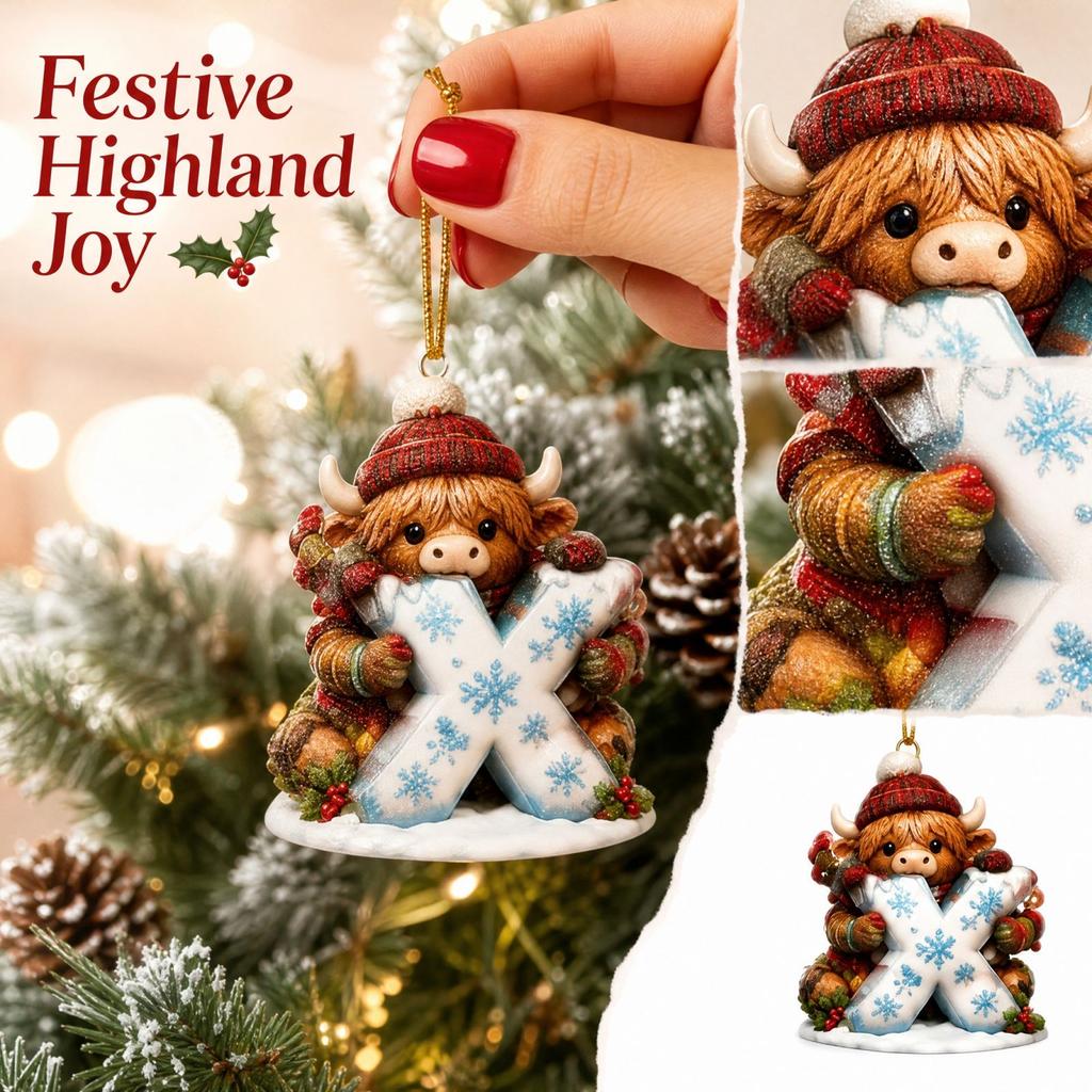 Weihnachts-Kuh-Ornament mit 26 Buchstaben, 2D Acryl Hängedekoration für den Weihnachtsbaum