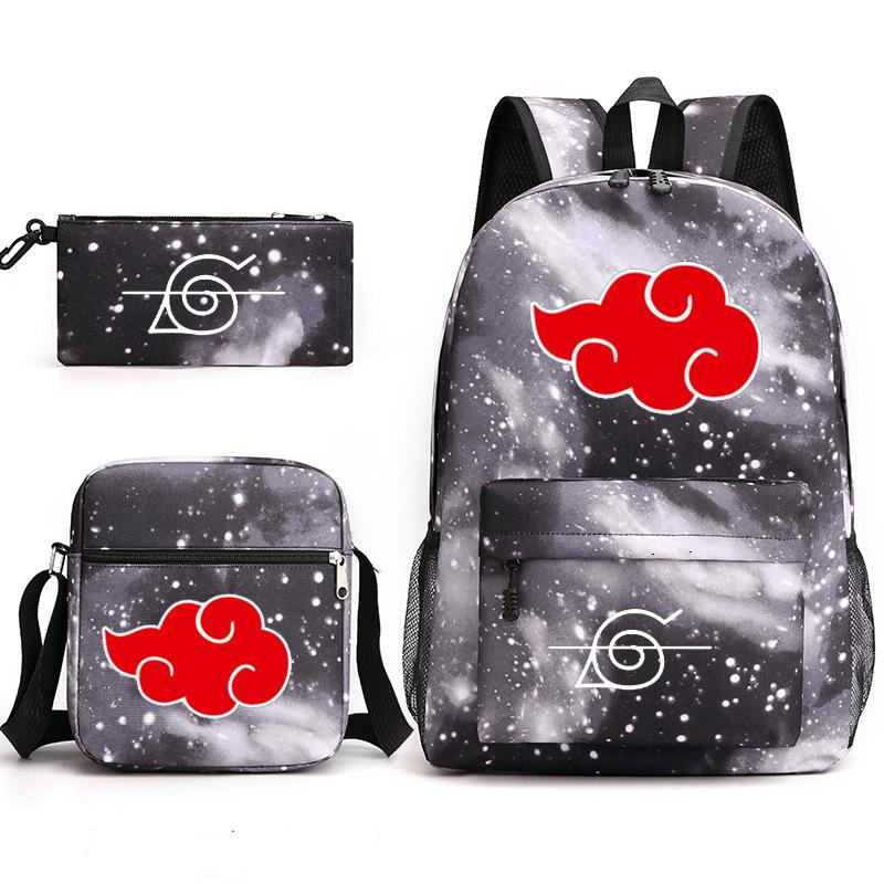 Anime Naruto Starry Sky Teen Student School Bag Three-Piece Set Men'S And Women'S Backpacks Satchel Pencil Bag
